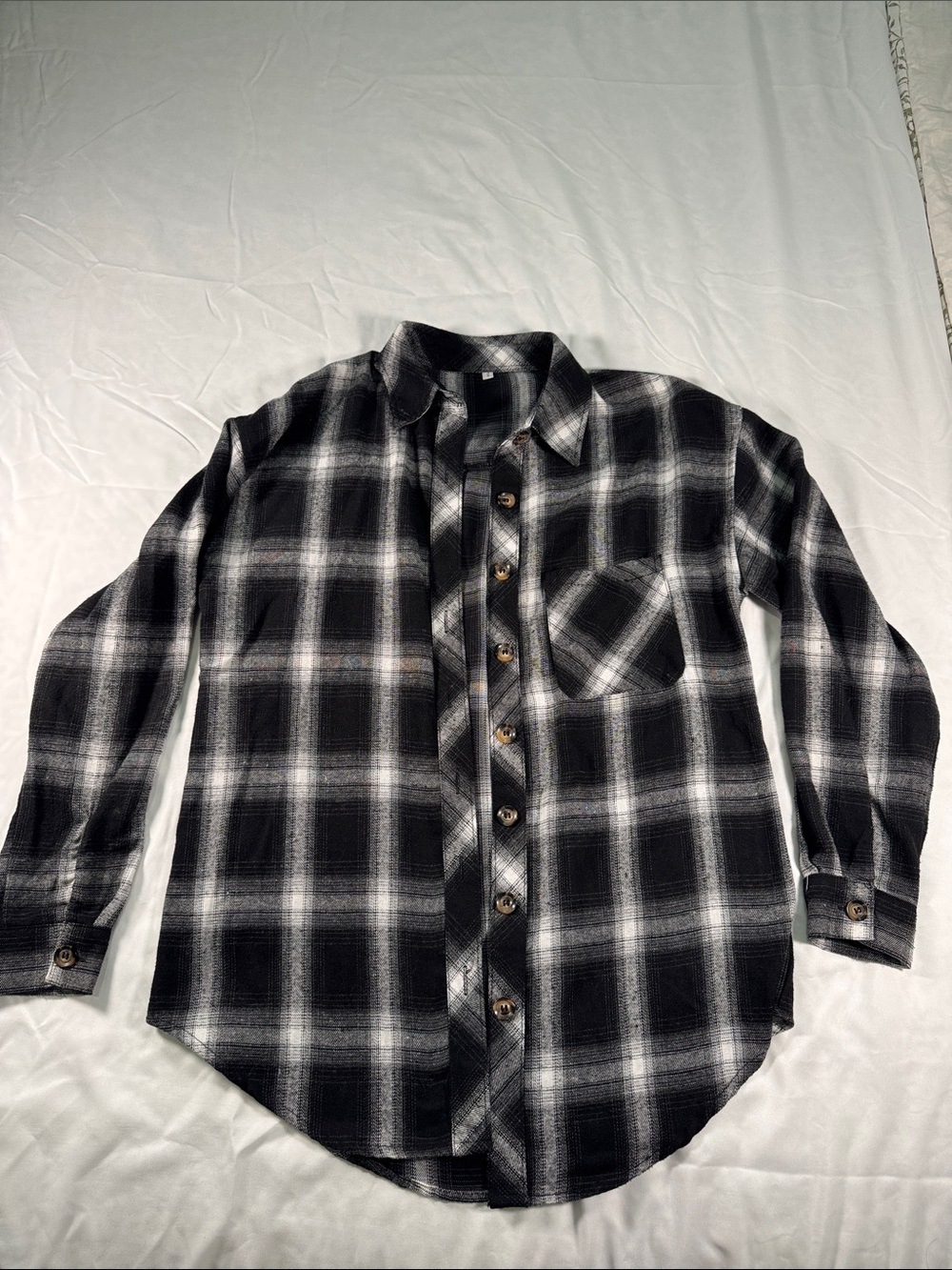 Men's Black & White Plaid Button-Up Shirt